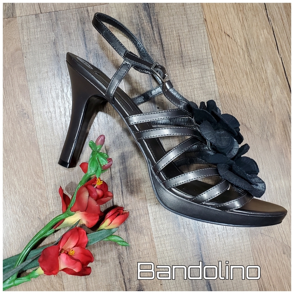 Bandolino Black Multi Strap Flower Heeled Sandals